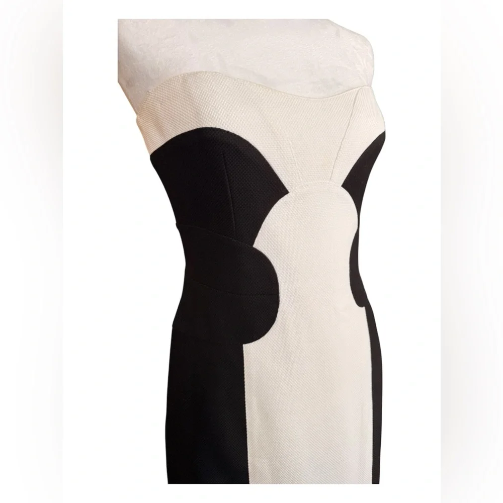 Escada Black and White Strapless Colorblock Sheath Dress